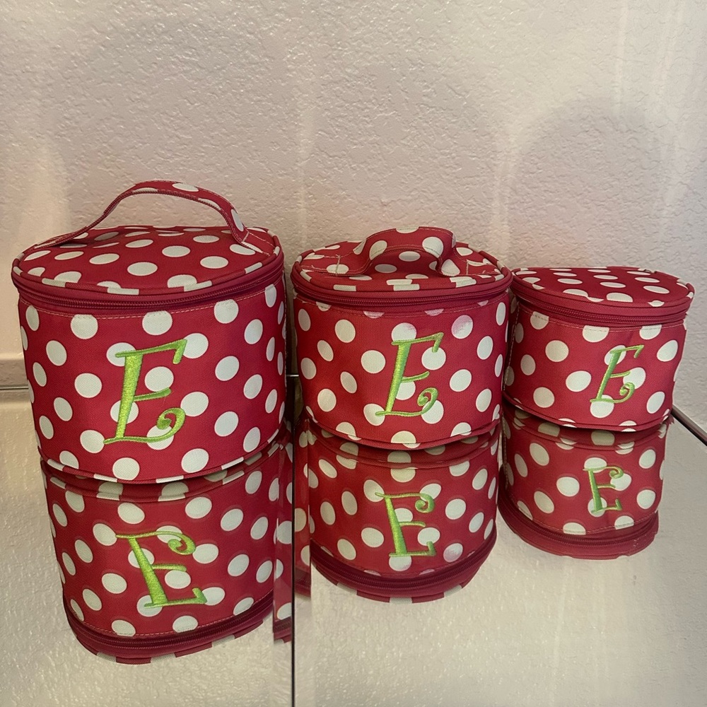 Pink and White Polka Dot “E” travel bags